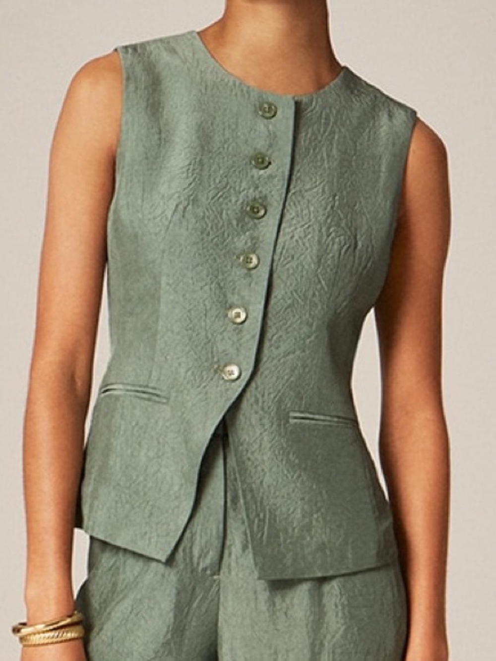 NWT J.Crew Cutaway Vest Top in Linen in Green